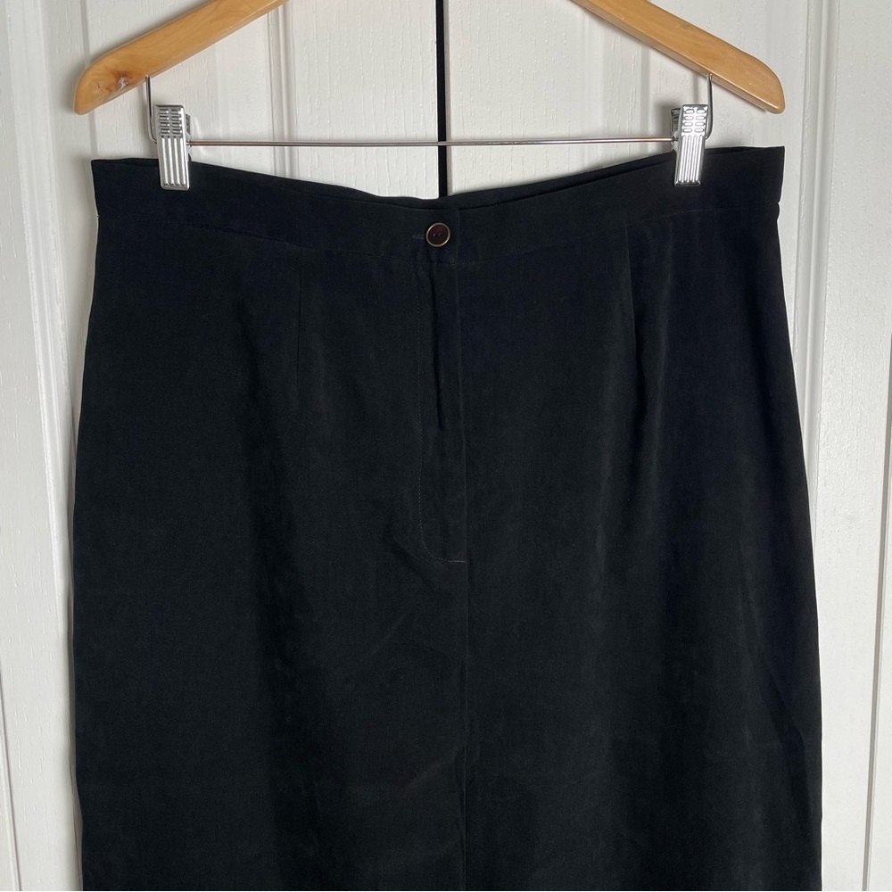 Vintage 90s Whimsigoth Faux Suede Midi Skirt Women’s 16 Black Long Pencil Pocket - Picture 3 of 15